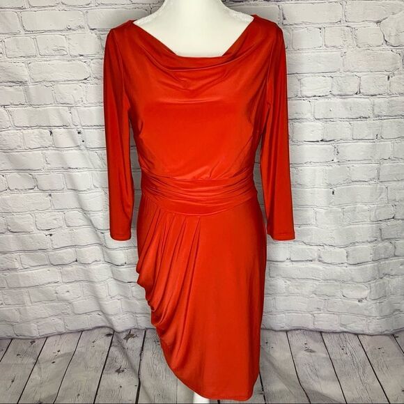 Nine West Red cowl neck draped long sleeve dress - Picture 1 of 13